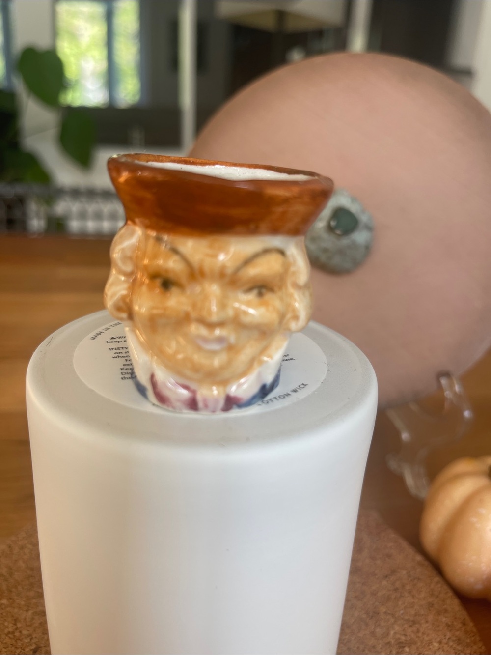 Hand-Painted Ceramic Toby-Style Head Planter in Brown and Cream